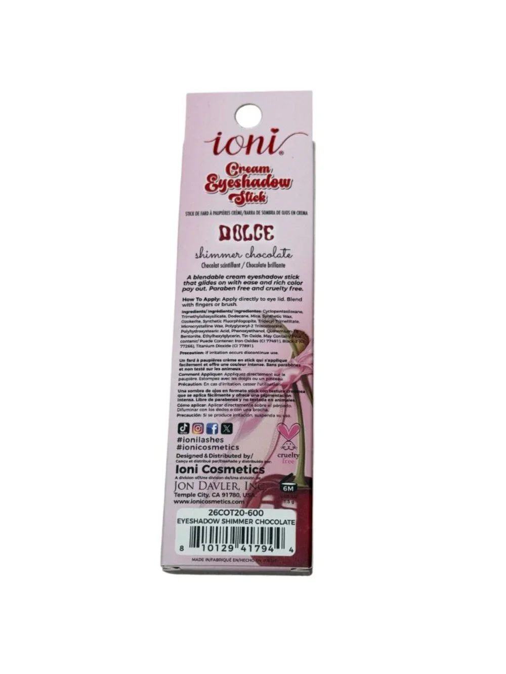 ioni Cream Eyeshadow Stick Dolce Shimmer Chocolate Cherry Vegan